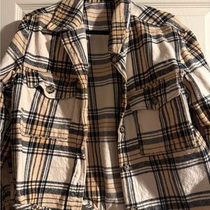 Beige and Black Plaid Button-Up Shacket